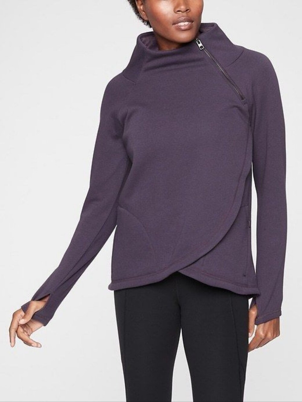 Athleta Cozy Comfort Plum Asymmetric Zip-Front Sweatshirt